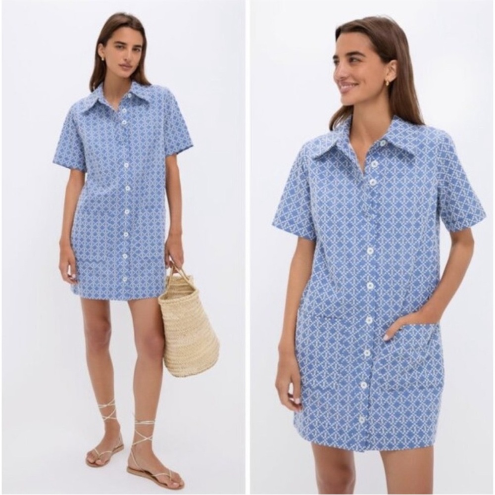 Pomander Place Lacie Dress in Embroidered Denim Button Front Shift Dress Large